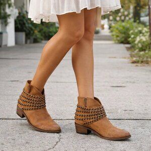 Steven by Steve Madden Women's 9.5 Brown Leather Janne Studded Ankle Booties